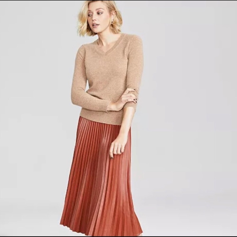 Charter Club Luxury 100% Cashmere Sweater XL Womens Extra Large Camel Tan V-Neck